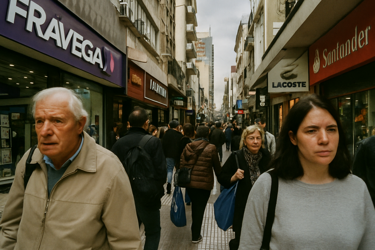 Gente caminando por una calle comercial en Buenos Aires