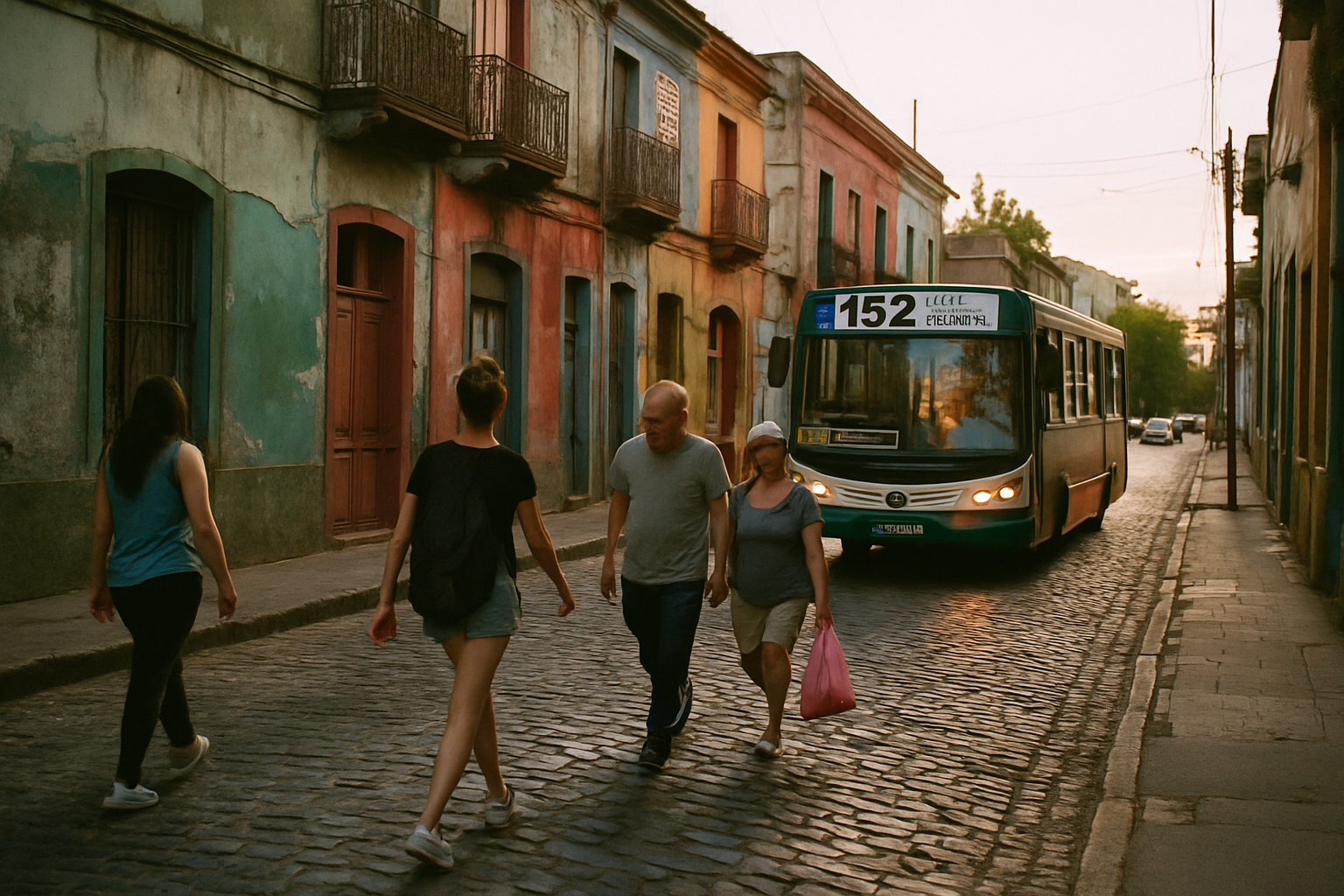 Gente caminando por una calle empedrada en La Boca